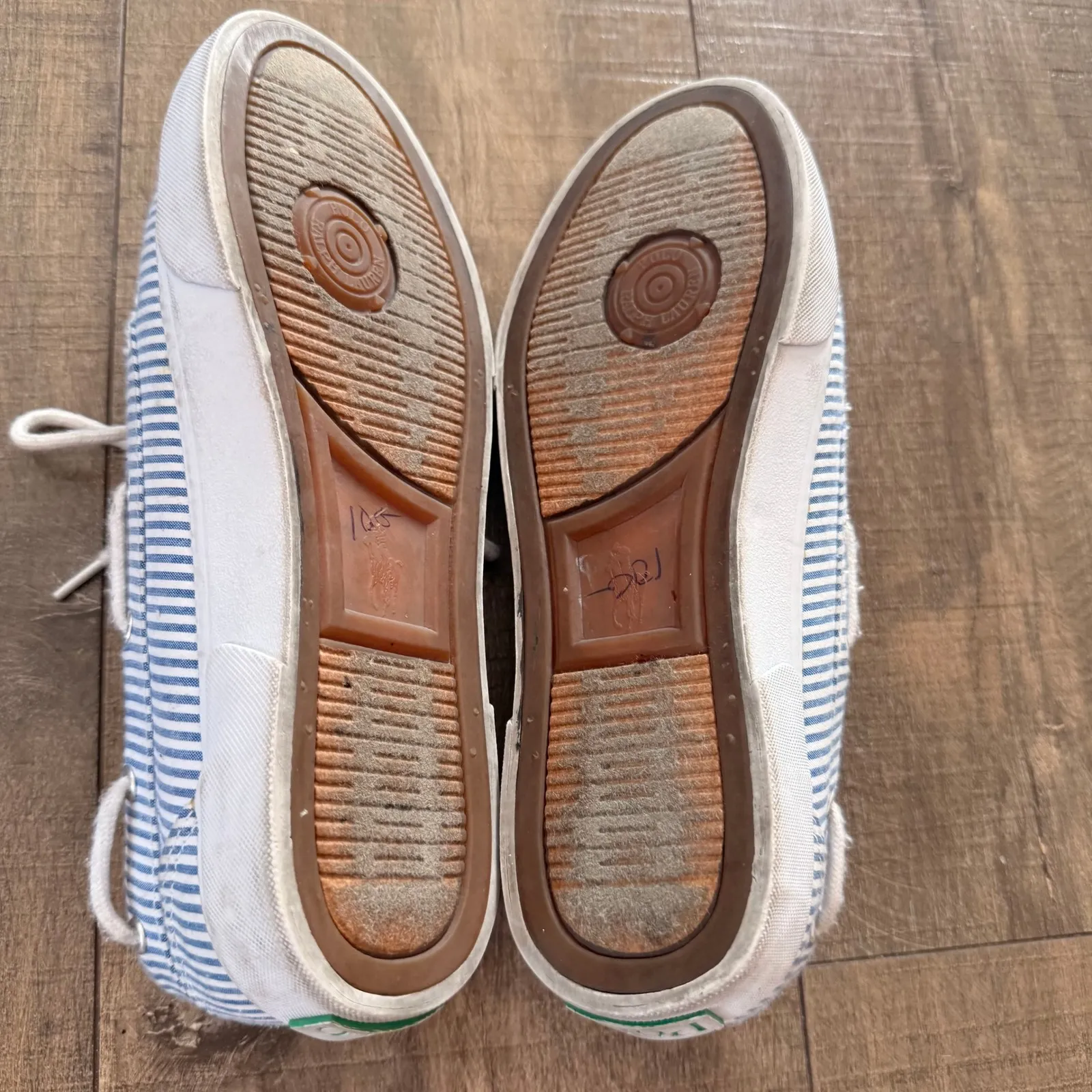 Womens Polo Ralph Lauren Boat Shoes Striped Lace Up Canvas Sneakers Lilia Size 8 - Image 4