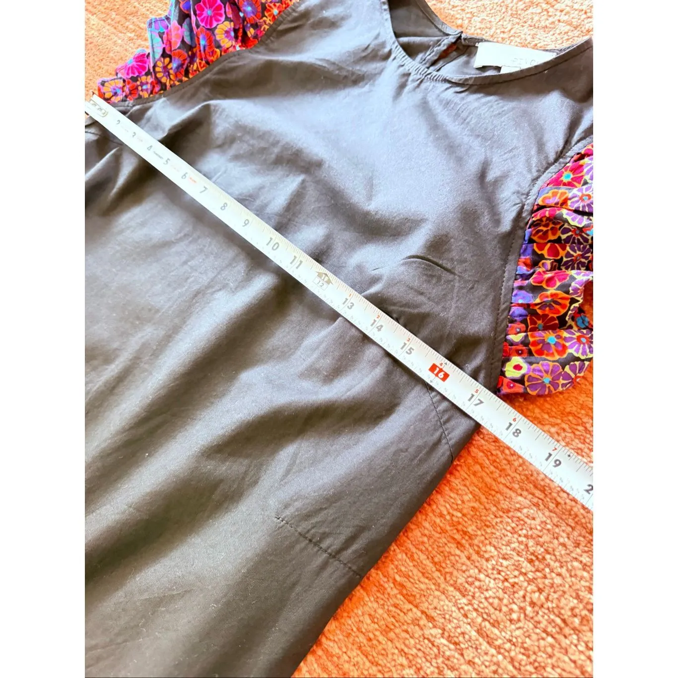 Pinch Black Cotton Shift Dress S Floral Flutter Sleeves Pockets - Image 6