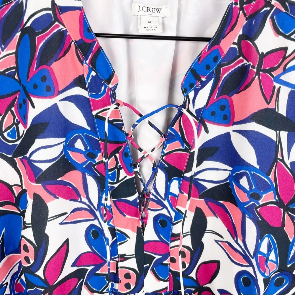 J. Crew Lace-Up Printed Dress Colorful Butterfly Print H4528 Women's Size Medium - Image 6