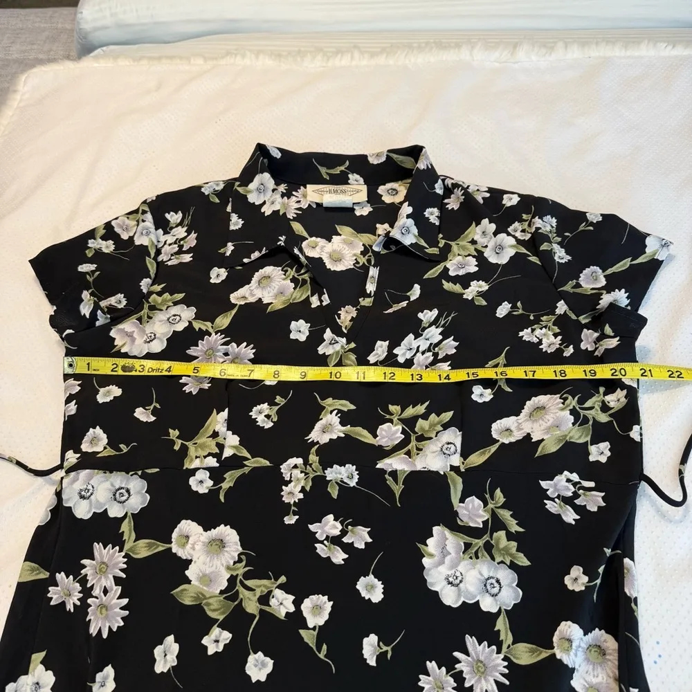 Vintage 90s B Moss Dark Floral Maxi Dress Women’s 13/14 Short Sleeve Collar Black Size undefined - Image 11