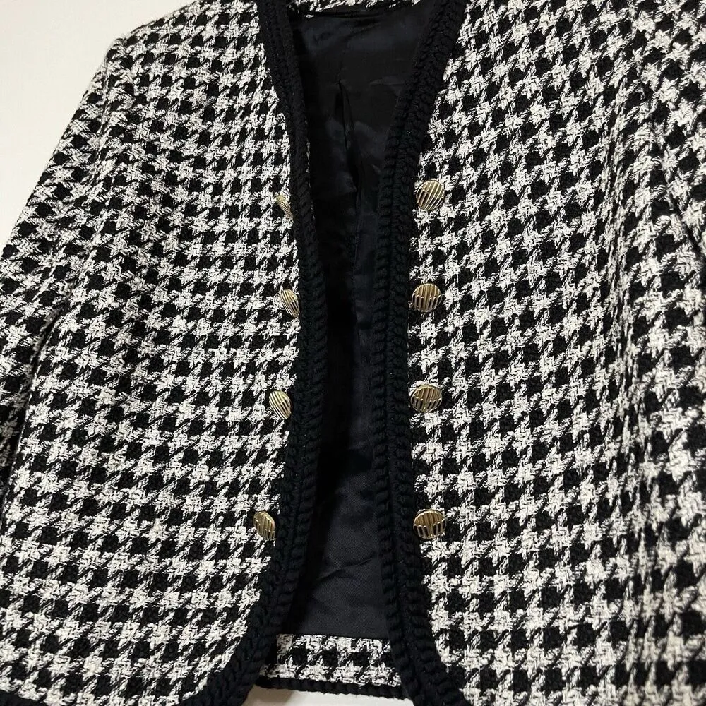 ZARA Blogger Favorite Black White Houndstooth Cropped Blazer Jacket medium - Image 4