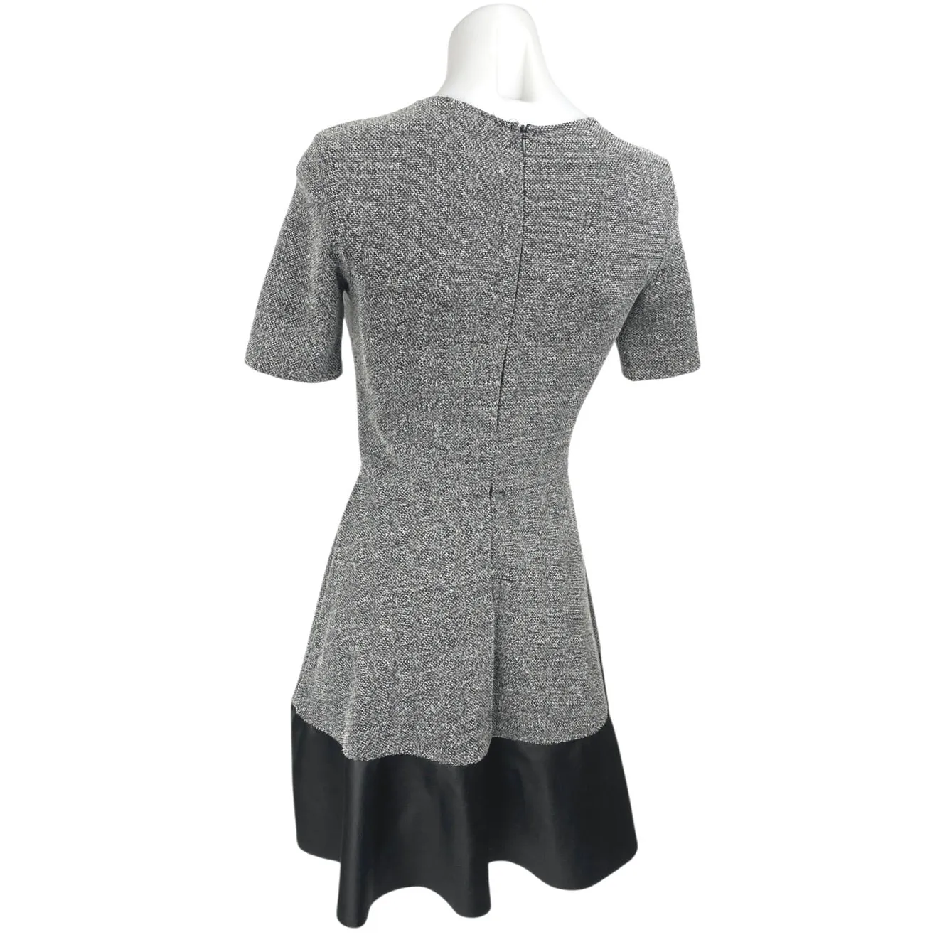 Aqua Gray Tweed Faux Leather Hem Short Sleeve Mini A-Line Fit & Flare Dress Sz S - Image 2