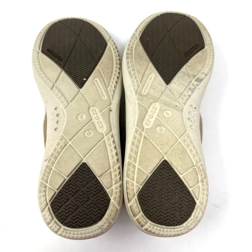 Crocs Size 6 Khaki Canvas Triple Comfort Flat Slip On Walking Workwear Boat Shoe - Image 5