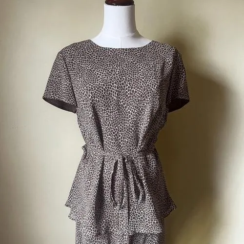 Vintage 90s Talbots 100% Silk Matching Set Animal Print Skirt &‎ Blouse Size 8P Brown Size M - Image 2