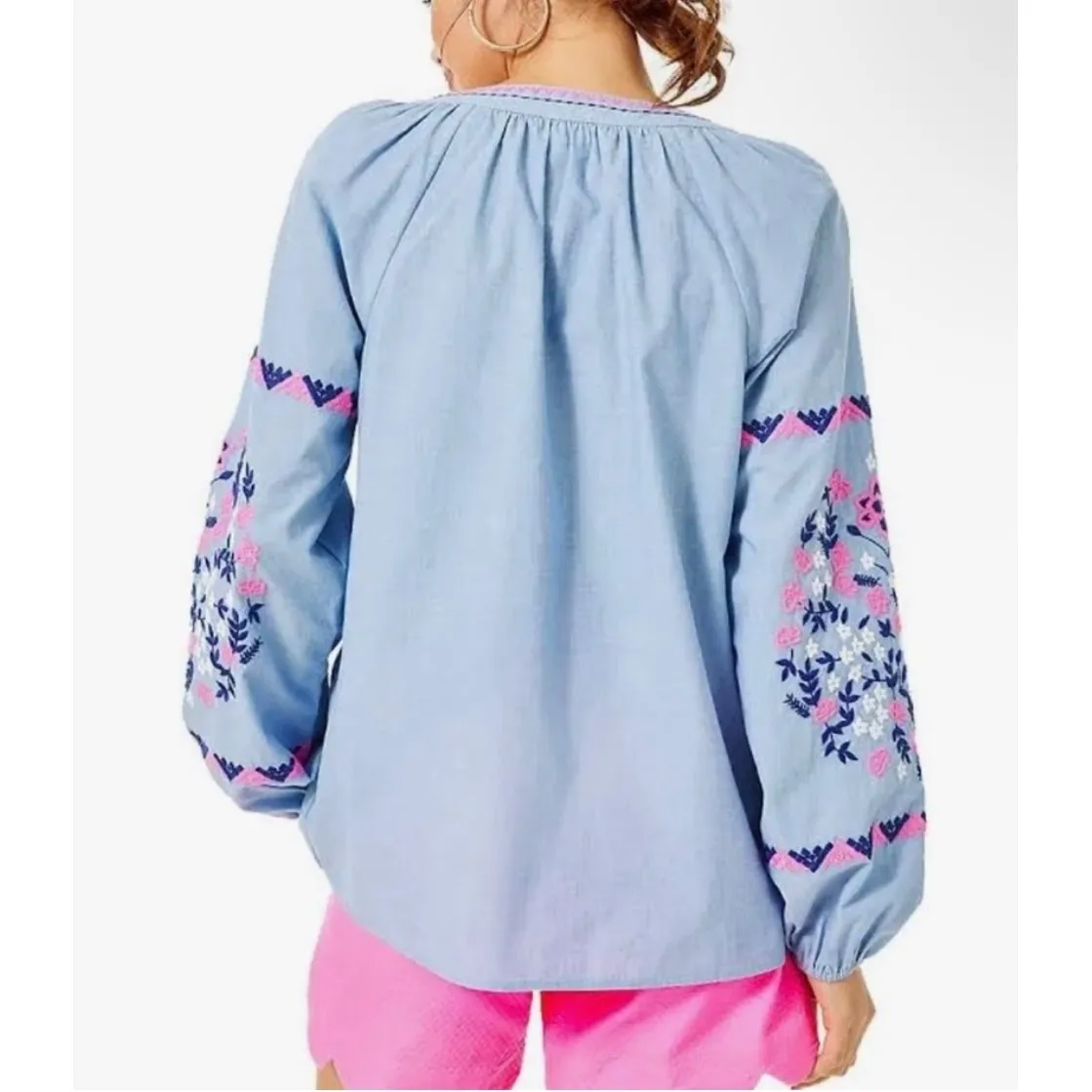 Lilly Pulitzer Keela Embroidered Tassel Top Blouse‎ Long Sleeve Boho Size Small - Image 3