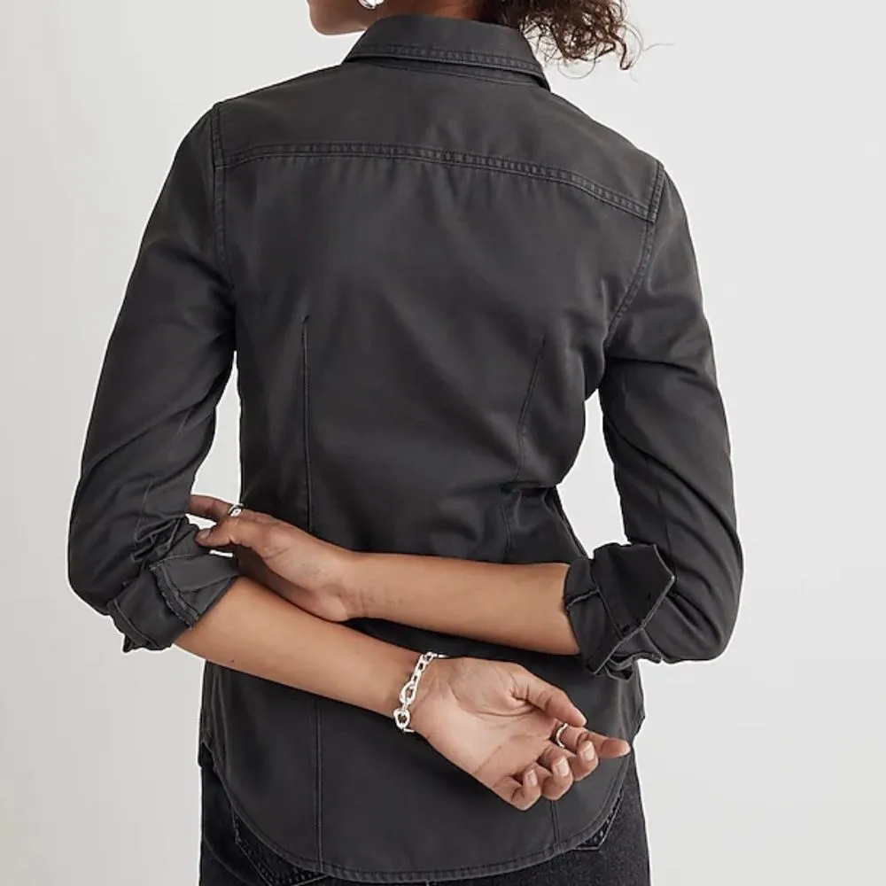 Madewell Women's Grey Darted Button-Up Shirt in (Re)generative Chino Size 10 - Image 2