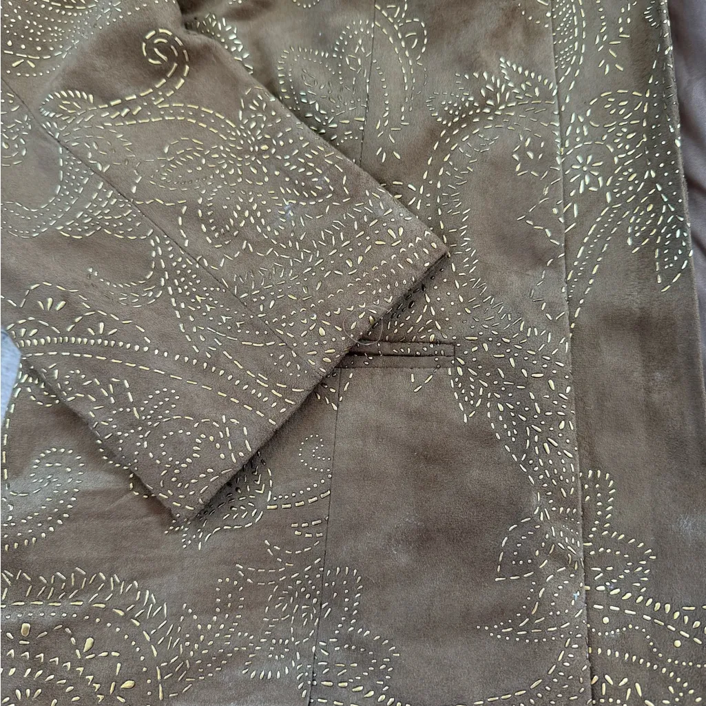 Chico's Jacket Womens 16 Brown Long Sleeve Size 3 Bronze Accents Faux Suede - Image 2