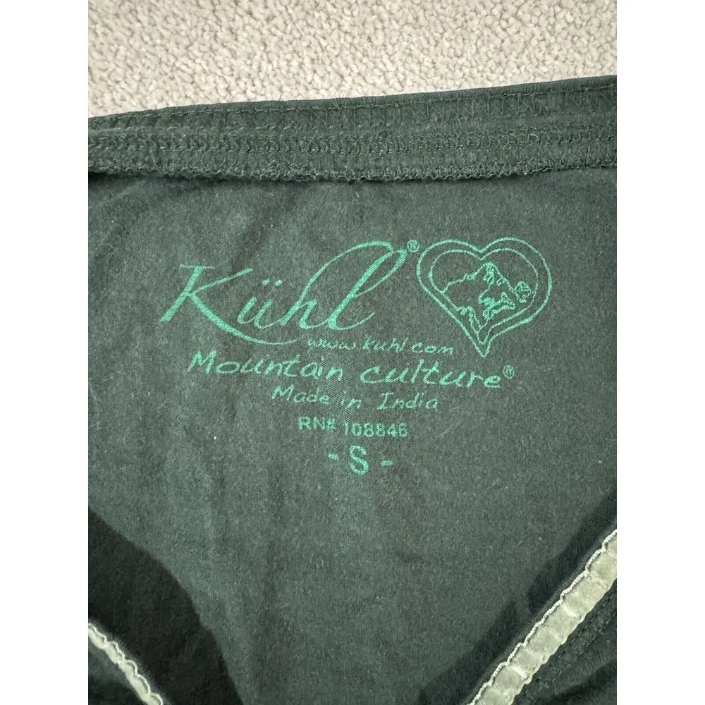 Kuhl  Womens Green Long Sleeve V-Neck Ruffled Front Tee Shirt Size Small - Image 4