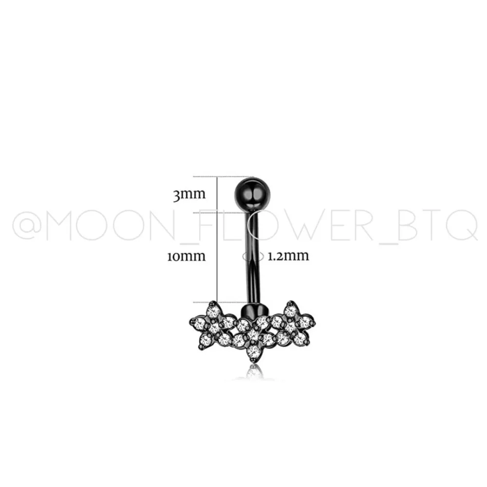Black Triple Flower CZ Barbell Stud Earrings - Image 6