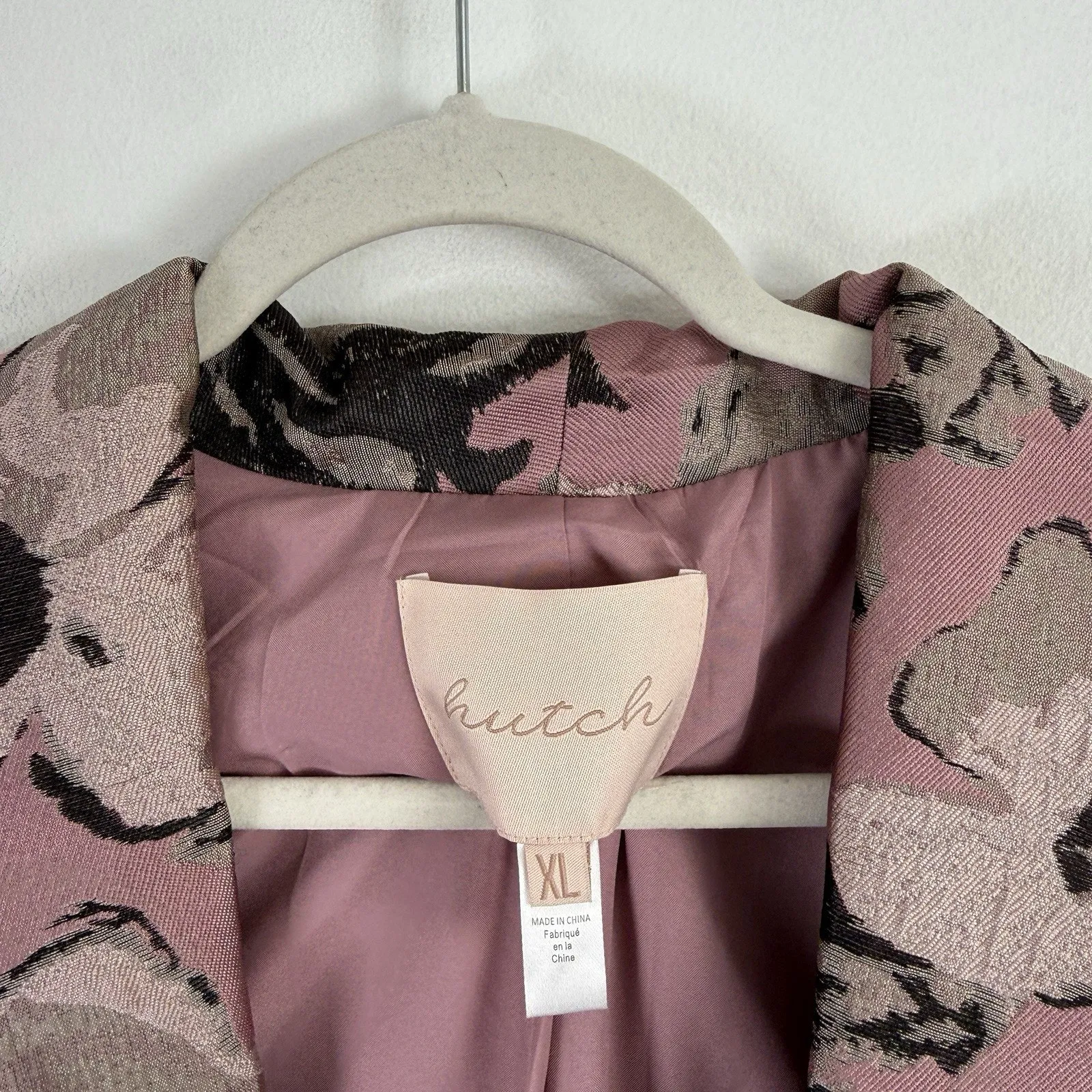 Hutch Anthropologie Pink Black Floral Metallic Blazer Preppy Office Womens XL - Image 5