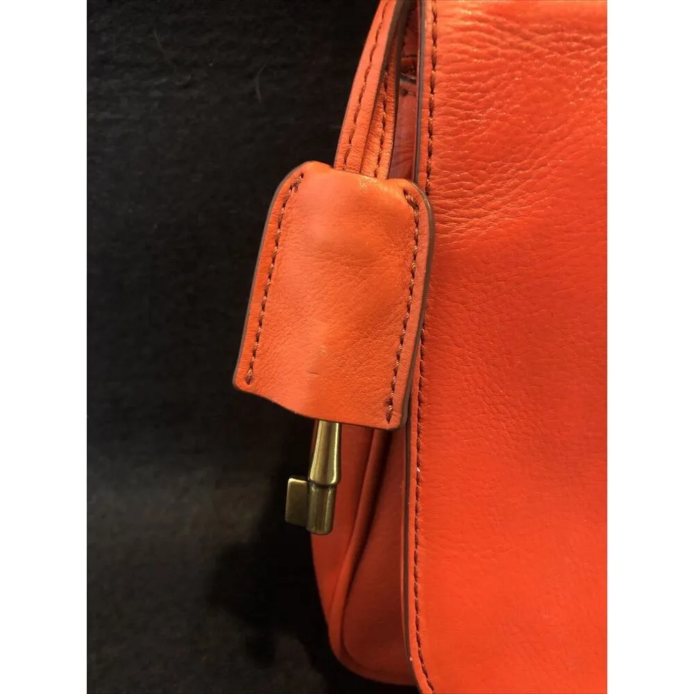 Very Vintage Fossil Crossbody Messenger Bag Purse Bright Coral Pink Orange READ - Image 10