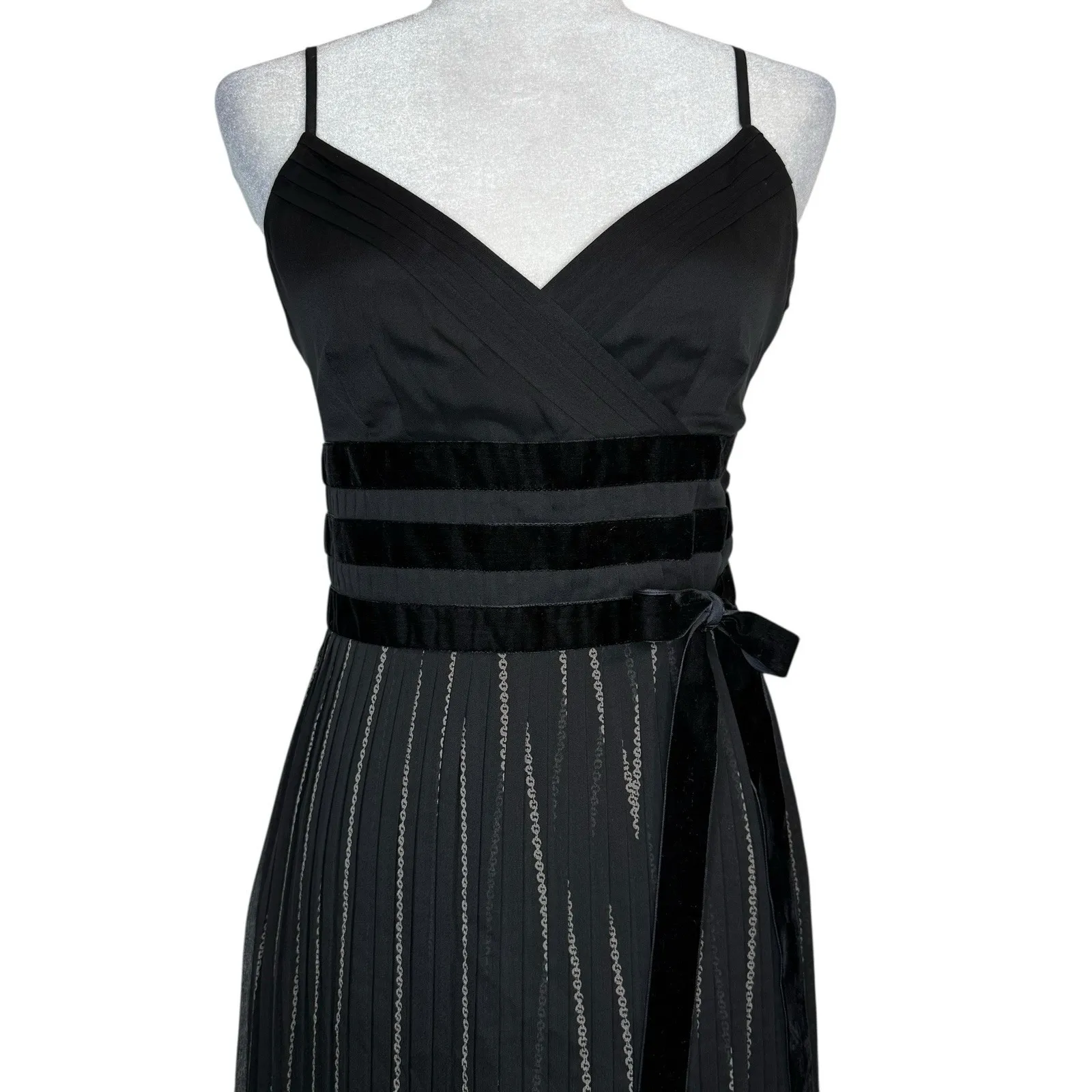 Ann Taylor Loft Dress 2‎ Semi Sheer Y2K Whimsigoth Babydoll Velvet Bow Pleated - Image 4