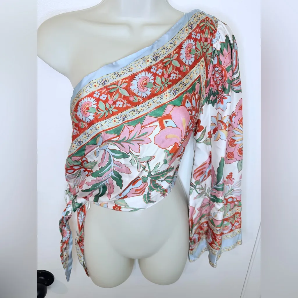 MISA Los Angeles Kaspia Top Casablanca Border Design Mix One Shoulder Size M NWT - Image 4