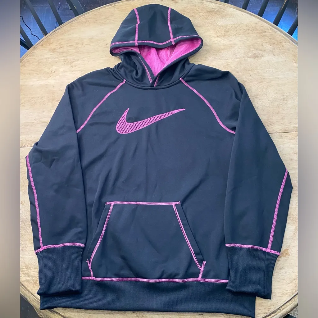 Nike Therma Fit Women’s Sz XL Black/Hot Pink Swoosh Out Pullover Hoodie - Image 5