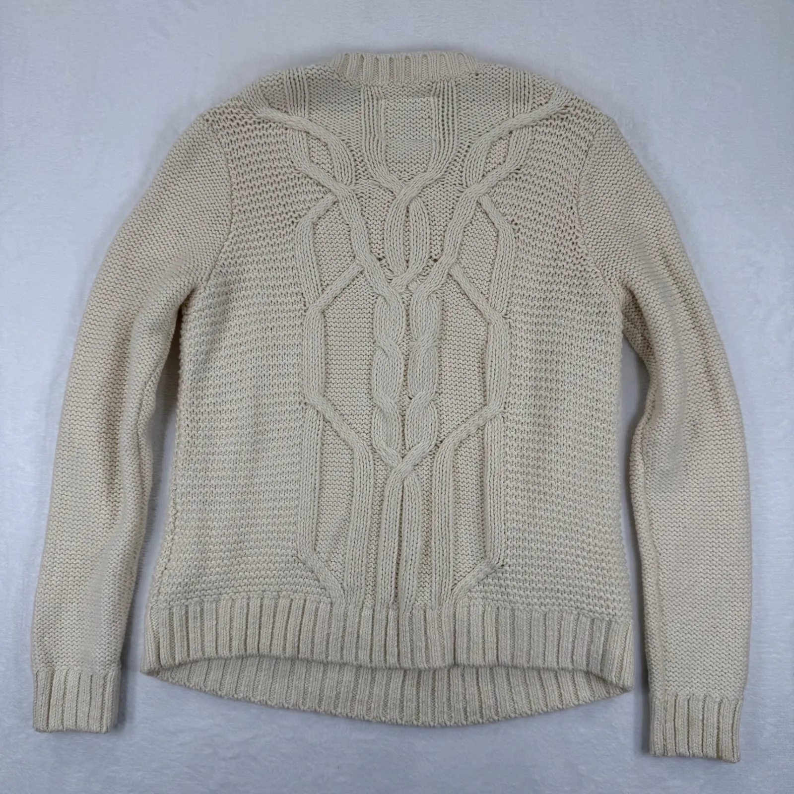 Abercrombie Fitch Cream Cable Fisherman Knit Crew Neck Sweater Women Size L - Image 8