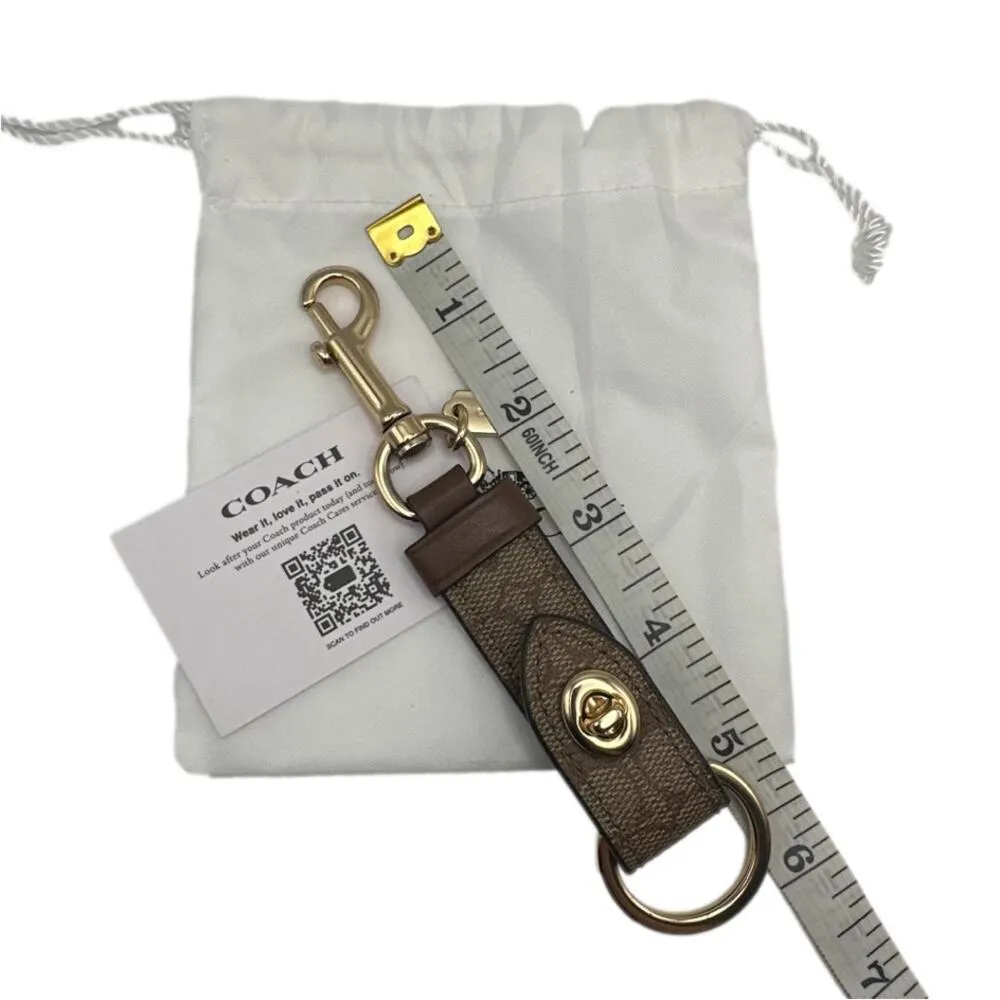 COACH Brown Signature Coated Canvas Bag Charm Key Fob - Image 5