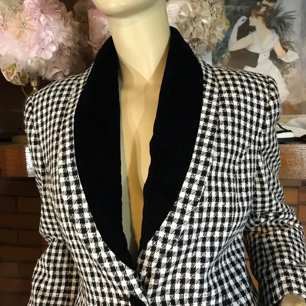 VINTAGE KORET BLACK & WHITE WOOL BLEND HOUNDSTOOTH BLAZER (10P) Size 10 - Image 7