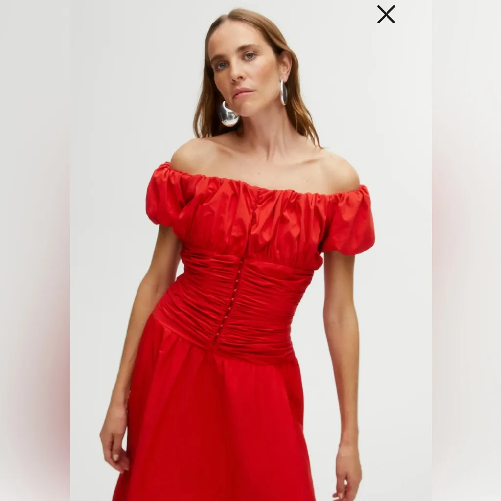 New! Nocturne Drape Off the Shoulder Midi‎ Dress in Red Sz Large $299 - Image 2