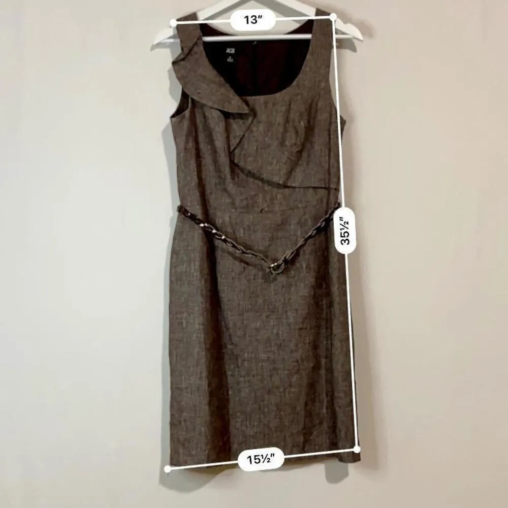 AGB Women’s Midi Business Ruffle Front Scoop Neck Dress Brown Size 6 EUC - Image 7