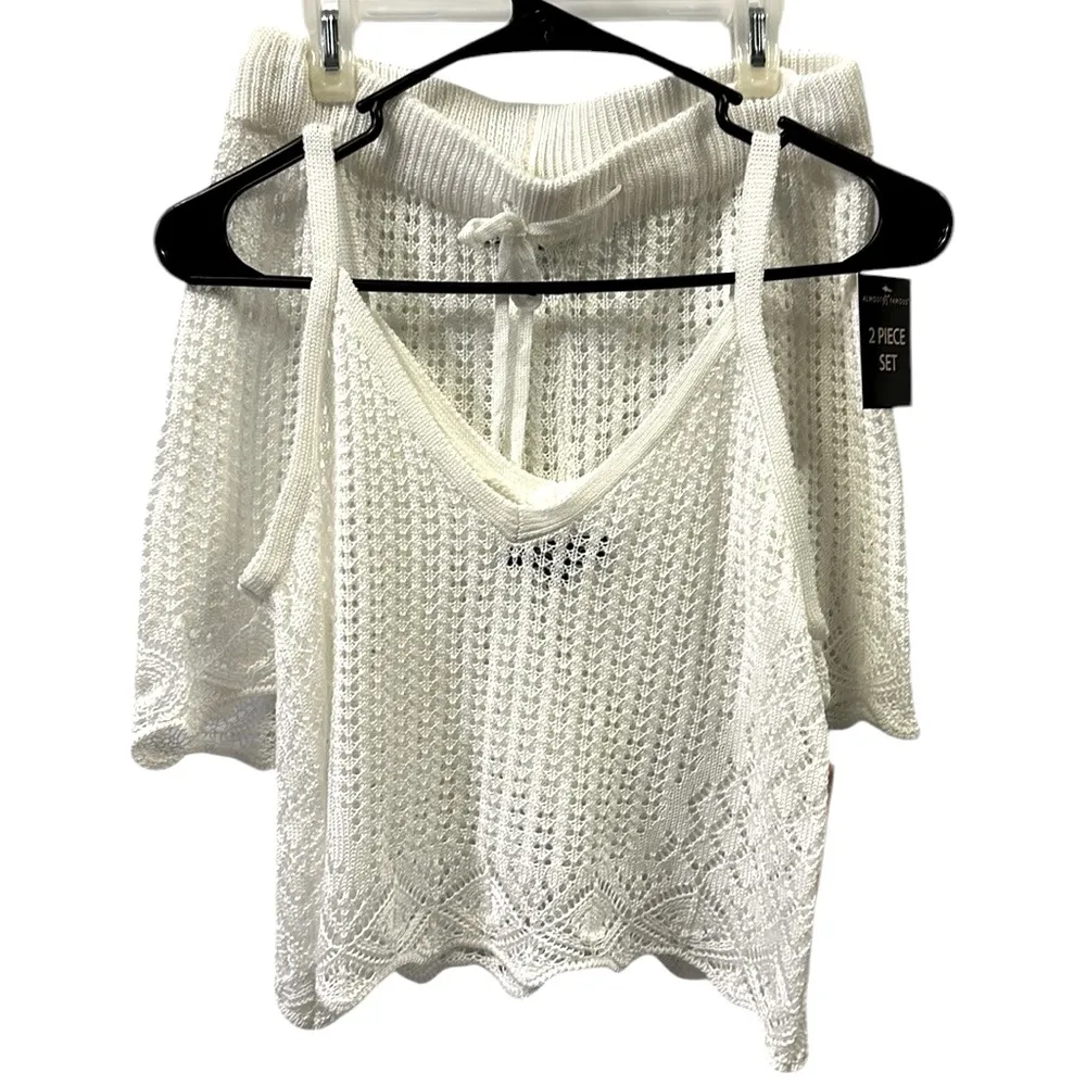 Almost Famous 2 Piece Scalloped Crochet Coverup High Waist Shorts Tank Set M - Image 10