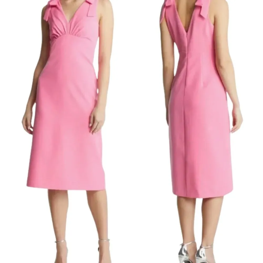 Julia Jordan V-Neck Tie Sheath Knee Length Dress Womens 12 Pink Bows Formal Chic - Image 3