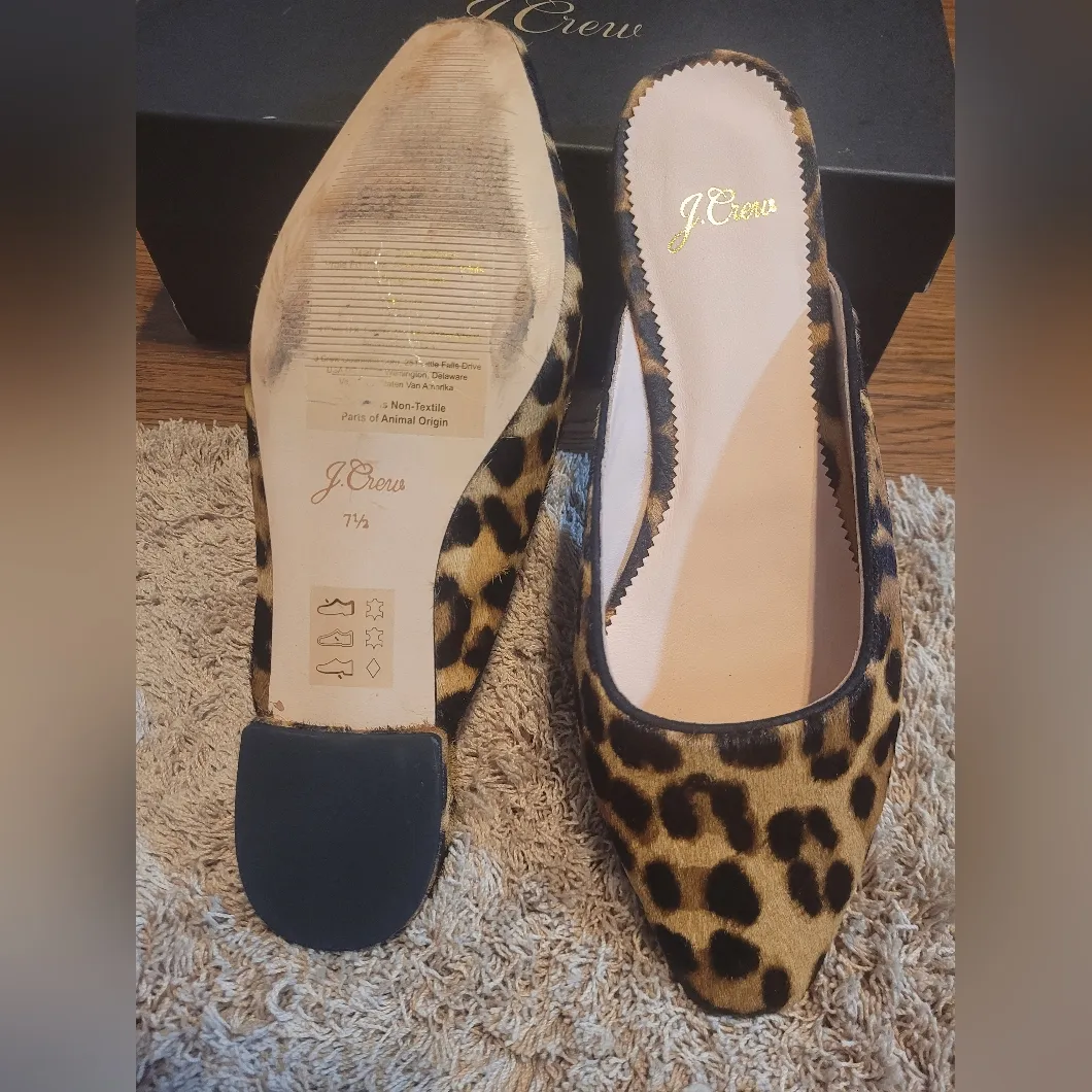 J.Crew Carolyn Flat Mules in Leopard Print Calf Hair - Size 7 1/2 - Image 8