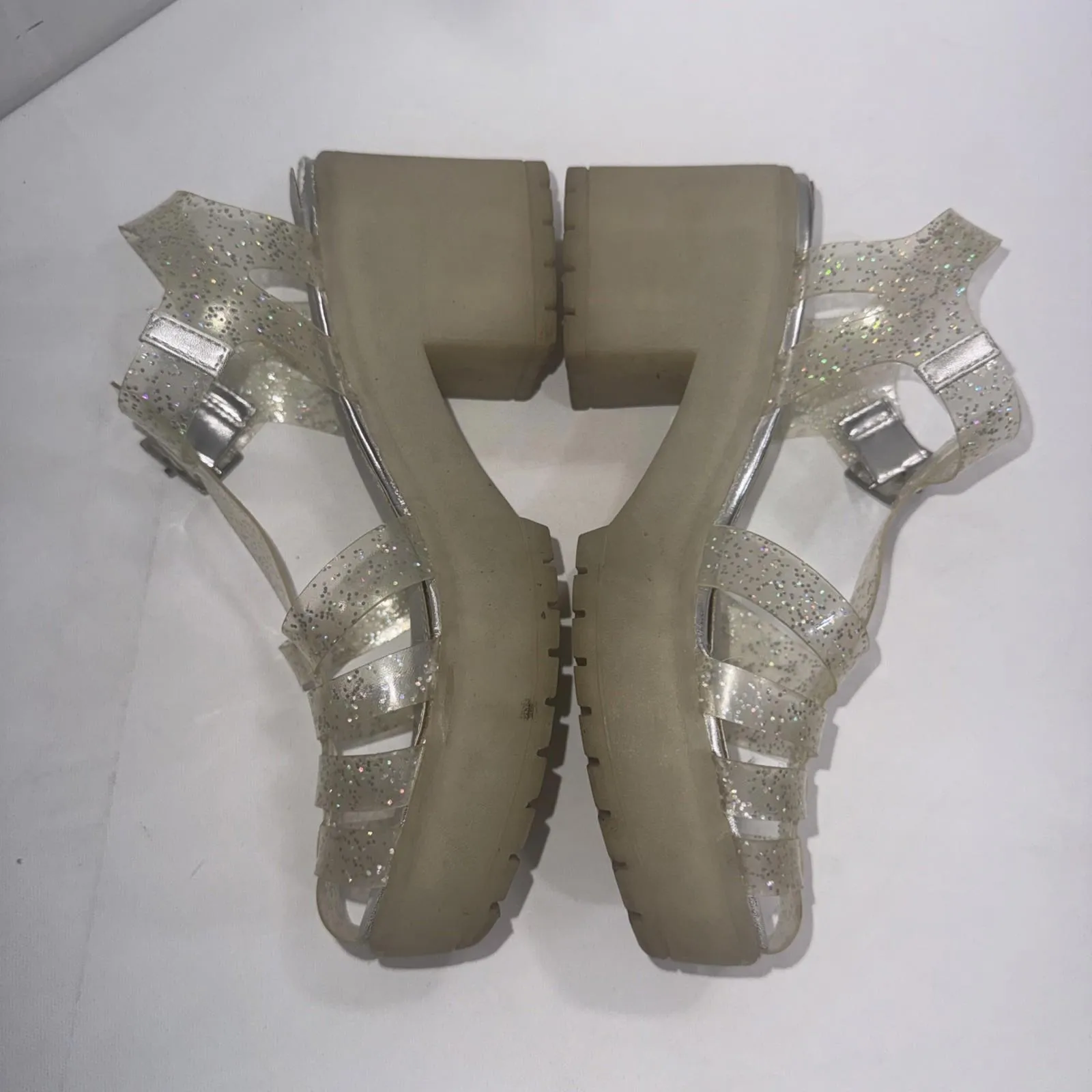 Asos Chunky Y2K 90s Clear Silver Glitter Platform Jelly Heel Clogs Sandals 7 - Image 11