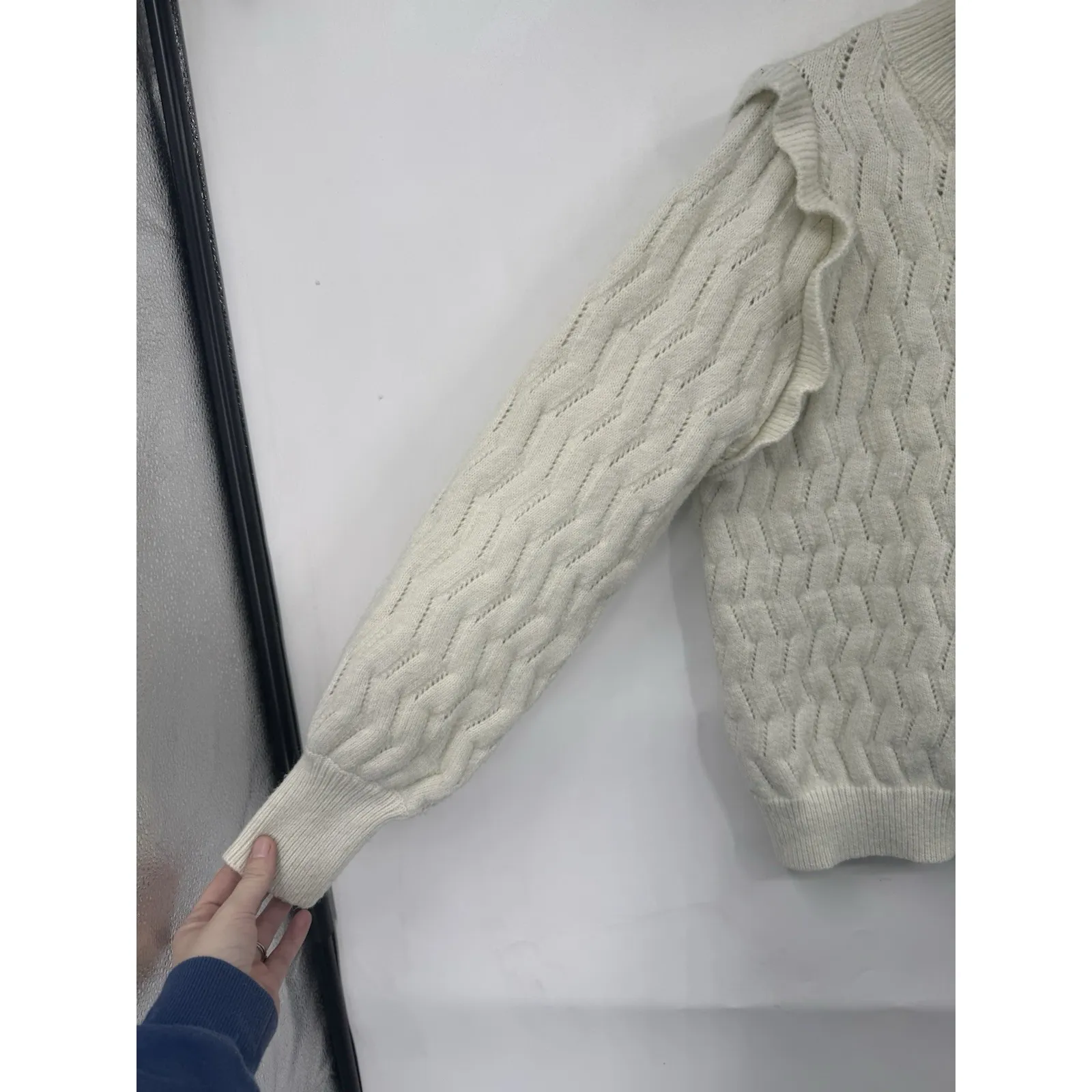 FRNCH Paris Ruffle Sweater Women Medium Ivory Coquette Preppy Whimsical Feminine - Image 8