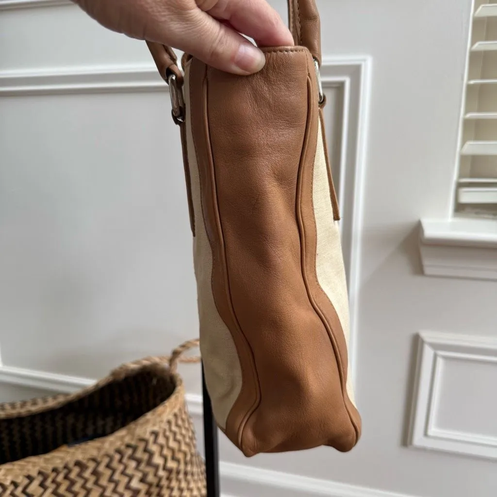 Rare Vintage Coach 9429 Bonnie Bucket Linen Leather Tan Cream Satchel Small Tote - Image 8