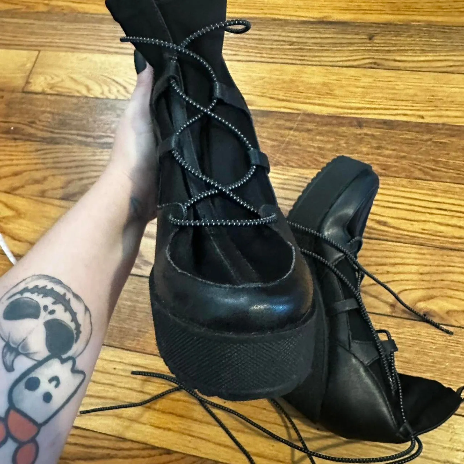 Black Steve Madden Black platform wedge Sock boots - Image 4