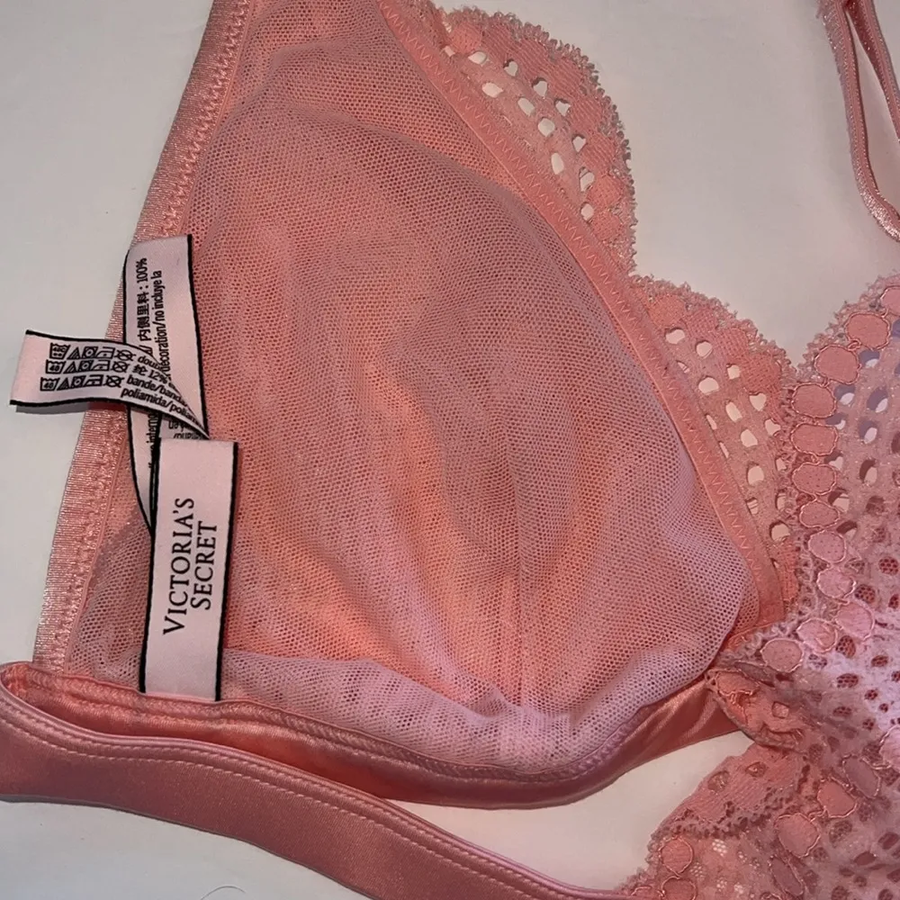 Victorias Secret Bra Women Large Front Close Bralette Crochet Lace Pink Wireless - Image 7