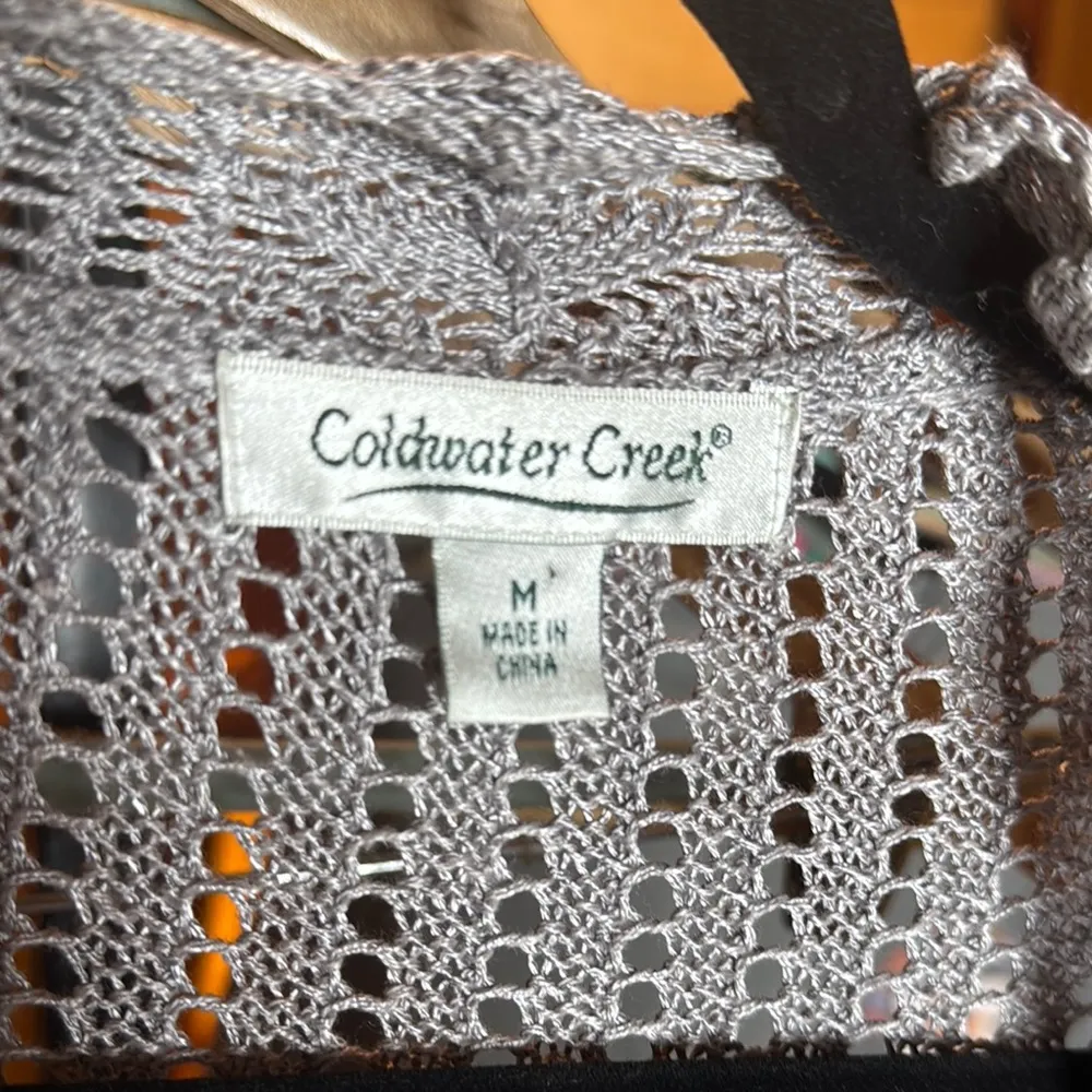 Coldwater Creek Linen Rayon Blend Open Knit Gray Cardigan Size Medium - Image 2