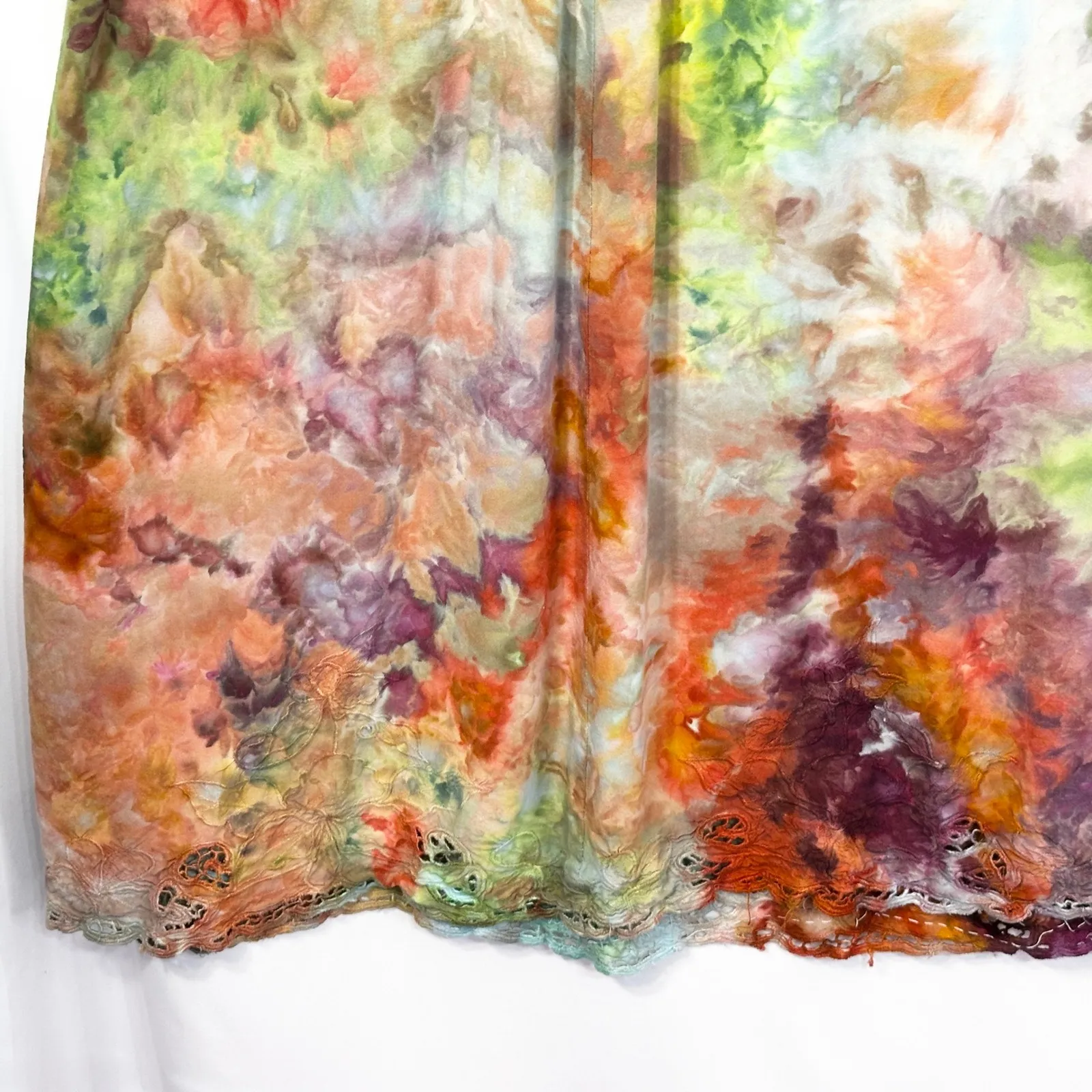 Studio 1940 Plus Size 14/16‎ Skirt Handmade Tie Dye Eyelet Hem Green Orange 1339 - Image 15