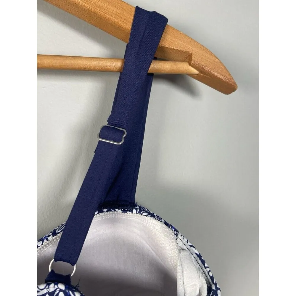 Lands End 12 Tankini‎ Swimsuit Top Blue Floral Womens Underwire Beach Cruise - Image 5