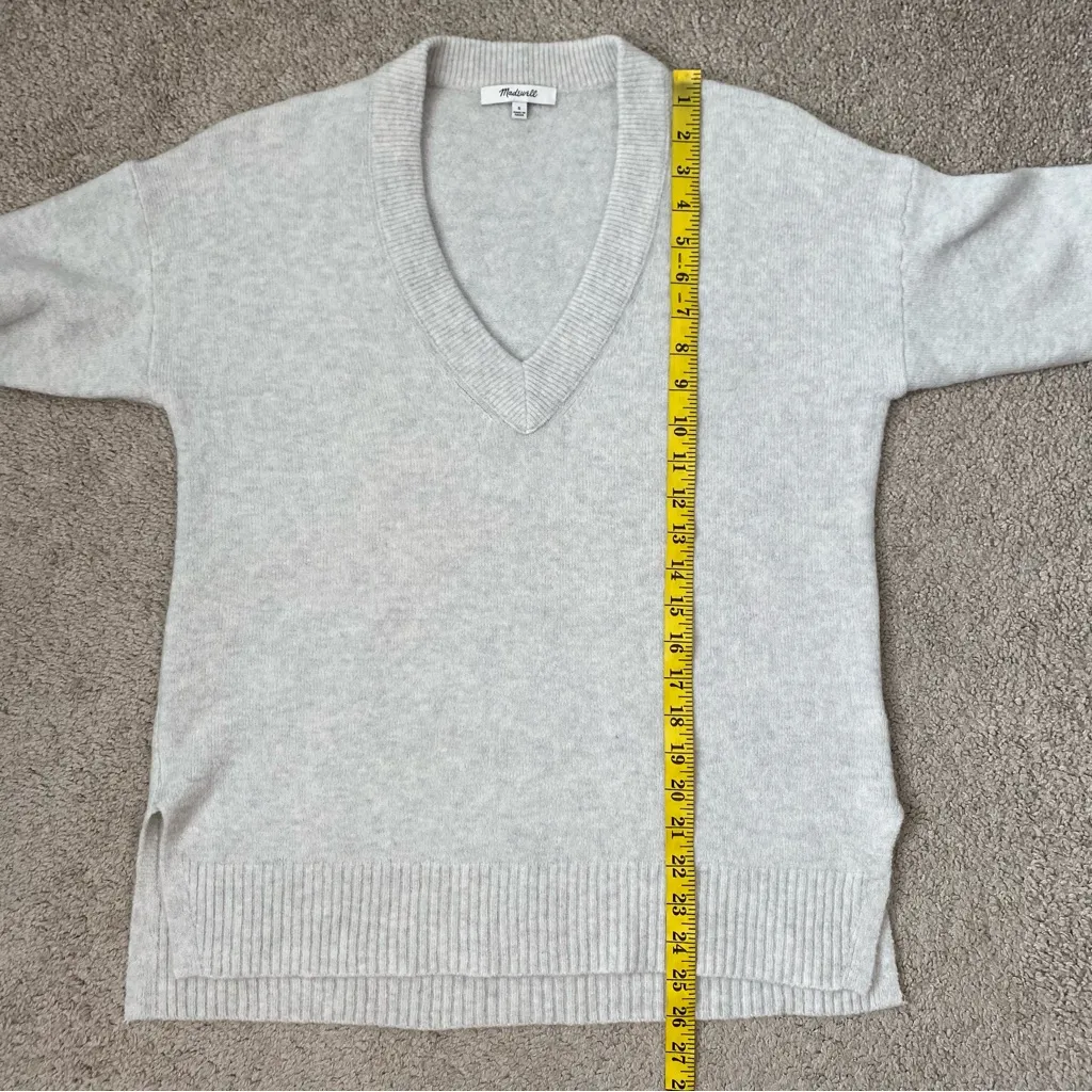 Madewell Bartlett V-Neck Coziest Yarn Sweater Wool Alpaca‎ Blend Heather Smoke S - Image 9
