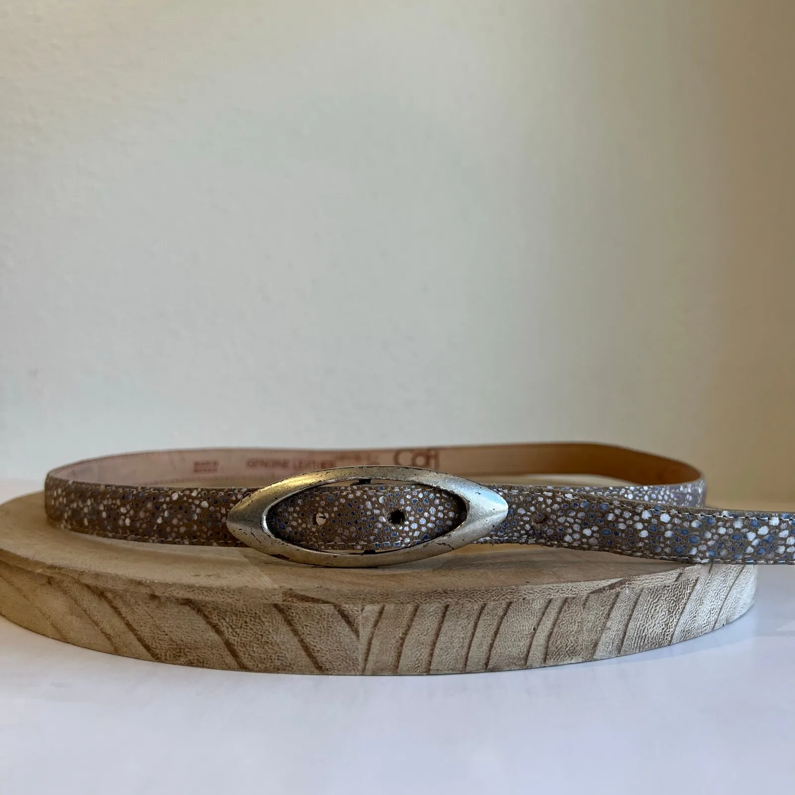 Cofi Made in Mexico Genuine Leather Oval Silver Buckle Belt Size 34 / Medium Tan - Image 2