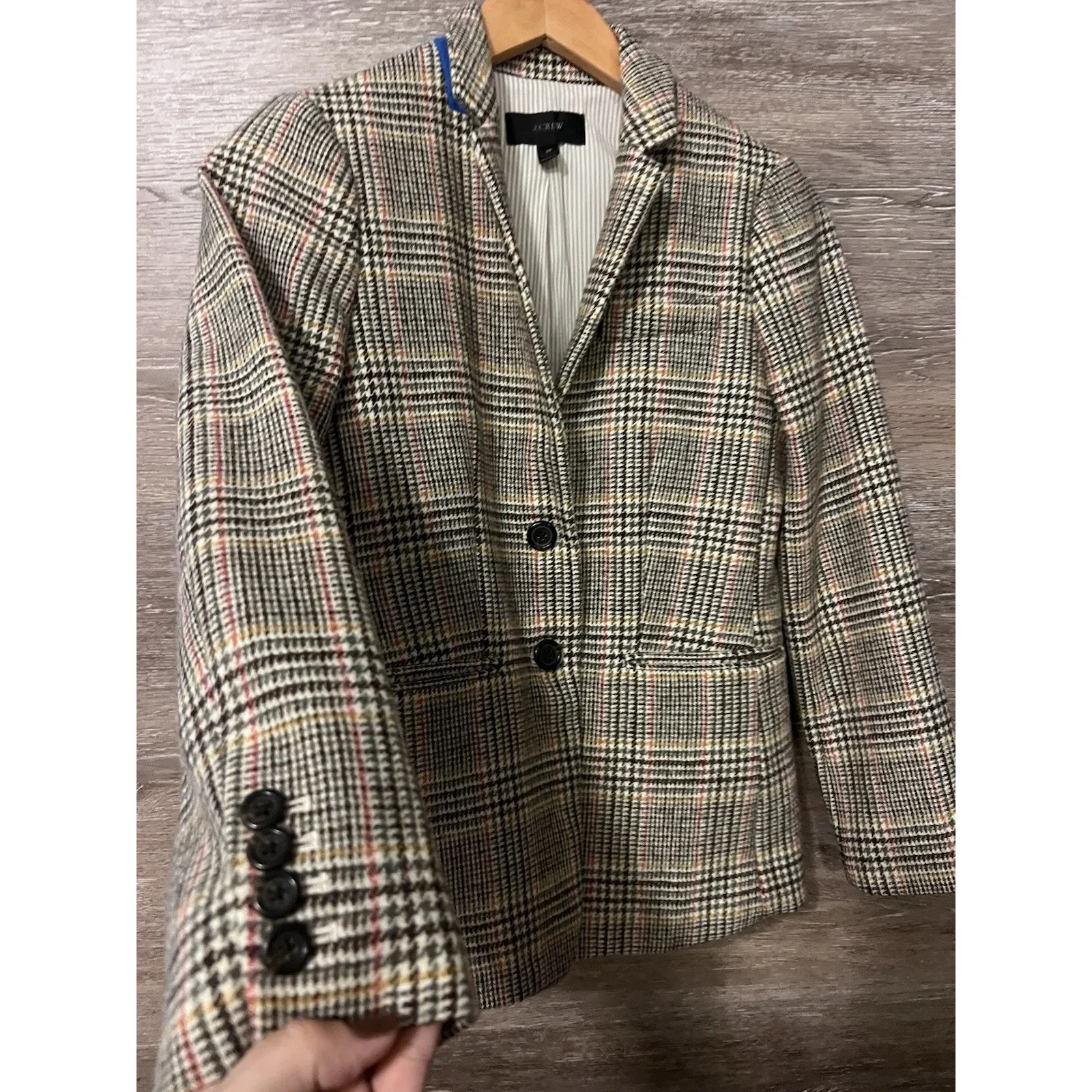 J Crew Regent Plaid Houndstooth Wool Collar Blazer Jacket Size 2 Petite Academia Brown - Image 3