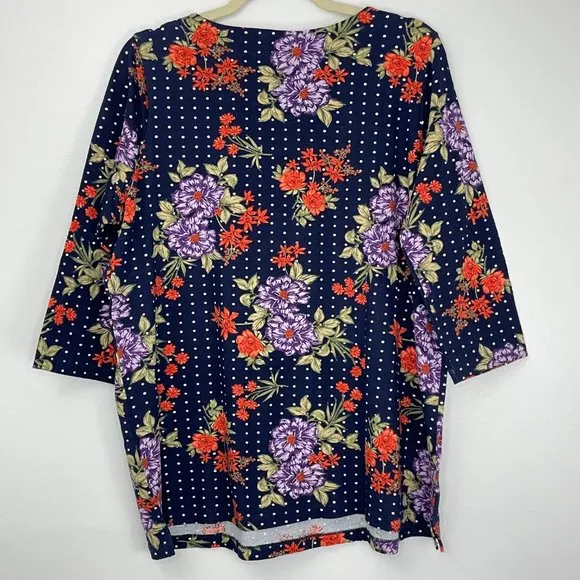 New  Floral Polka Dot Button Boatneck 3/4 Sleeve Tunic Top 14/16 - Image 9