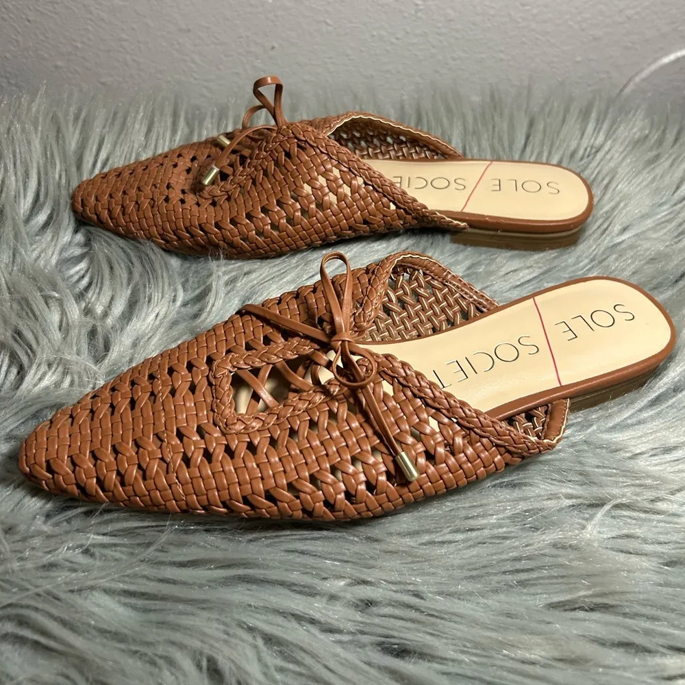 Sole Society Beylane Flat (Women) Woven Tan Mules Size 7M - Image 3
