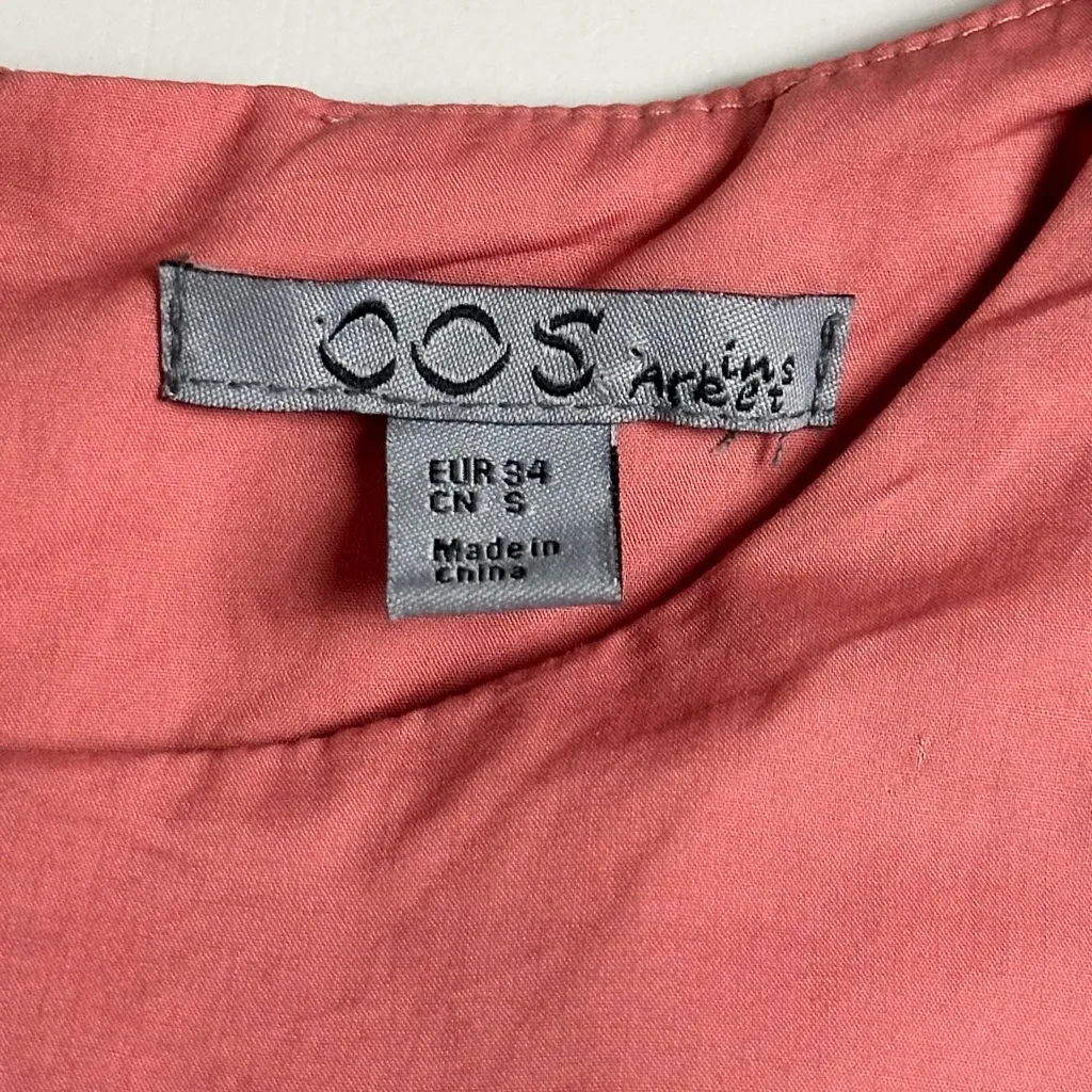 COS Modern Relaxed Sleeveless Cotton Pleated Midi Dress Salmon Pink Size 34 US 4 - Image 8