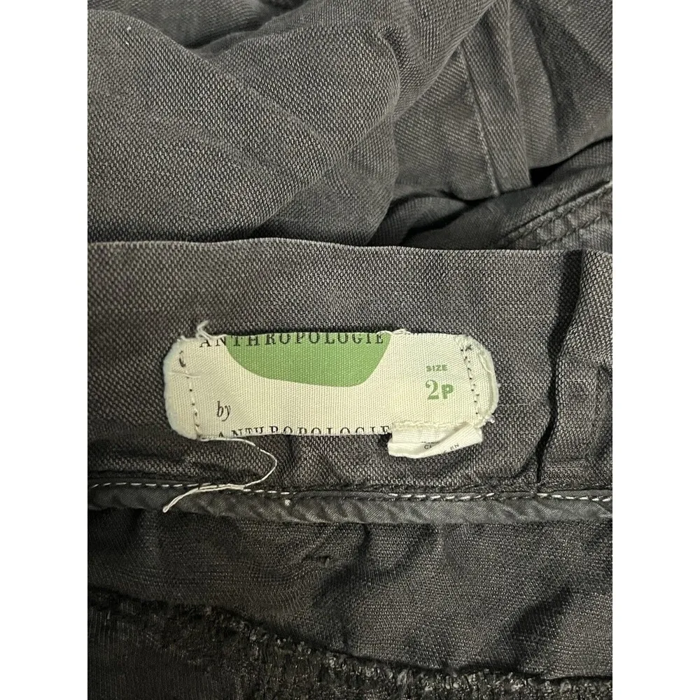 Anthropologie Washed Black Linen Blend Paper Bag Belted Jogger Pants Size 2P - Image 6