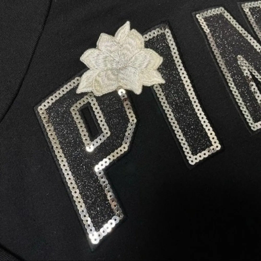 Victoria’s Secret Pink Sequin Floral Bling Zip Front Jacket Hoodie Small - Image 12