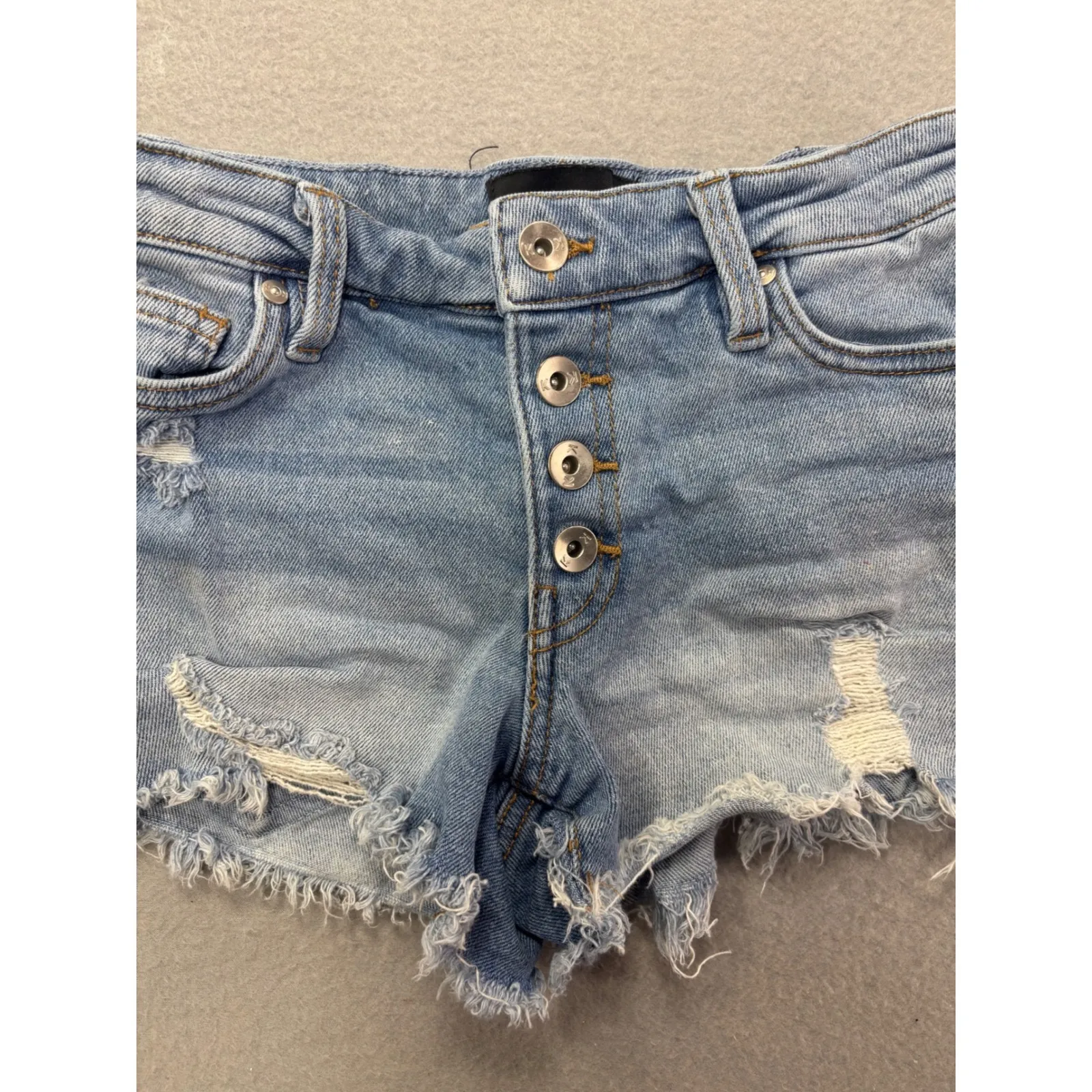 Kendall +‎ Kylie 0/24 The Hipster Shorts Denim Distressed Frayed Hem Button Fly - Image 3