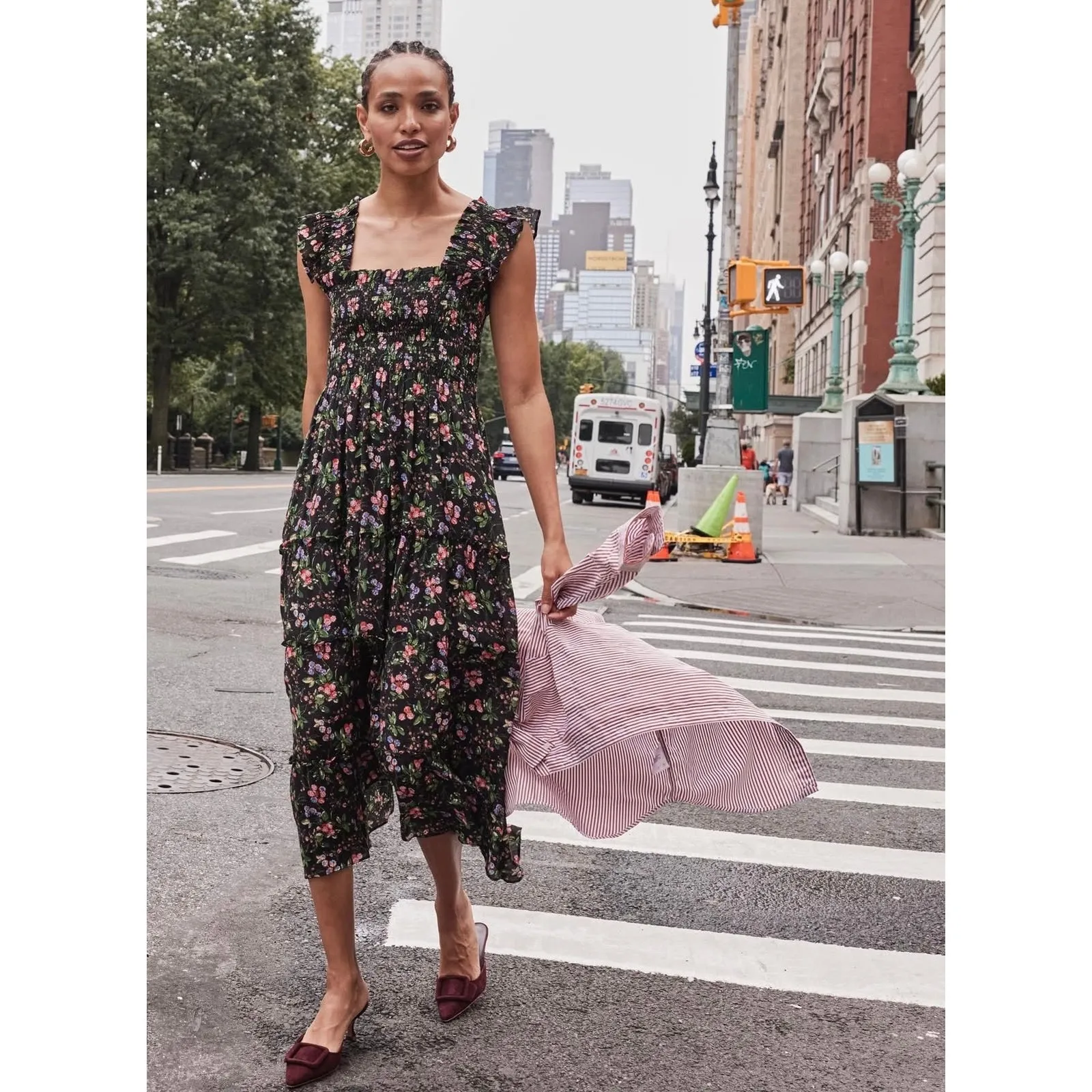 Hill House The Ellie Nap Dress Berry Floral Black‎ Sleeveless Midi Dress Size XS - Image 8