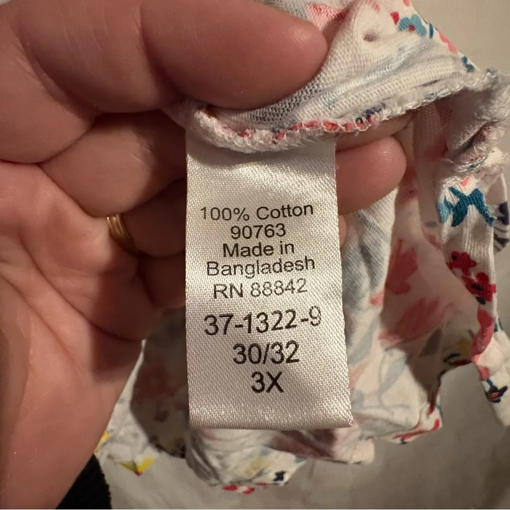 Woman Within Blouse Top 30/32 3X Floral Print V Neck Short‎ Sleeve Cotton White - Image 3