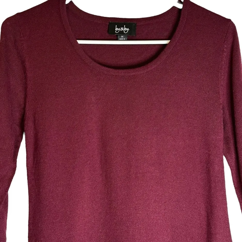 By & By Long Sleeve Knit Ribbed Mini Sweater‎ Dress Burgundy NWT Medium #1117G3J Red - Image 2