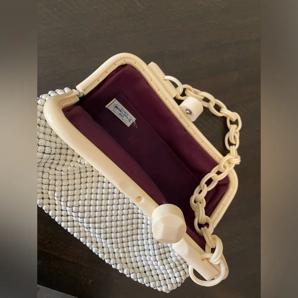 VTG 40s 50s Alumesh Cream Clutch Purse Handbag With Chain Strap - Image 9