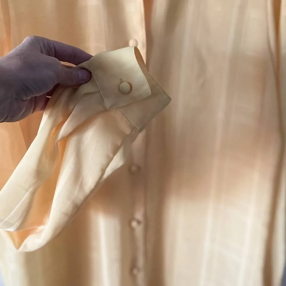 Vintage sheer windowpane plaid check oversized/tall button down blouse size XL Yellow - Image 6