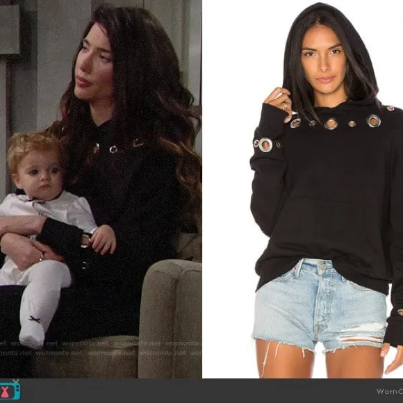 MONROW Oversized Fleece Grommet Hoodie in Black - Rare Style - Image 4