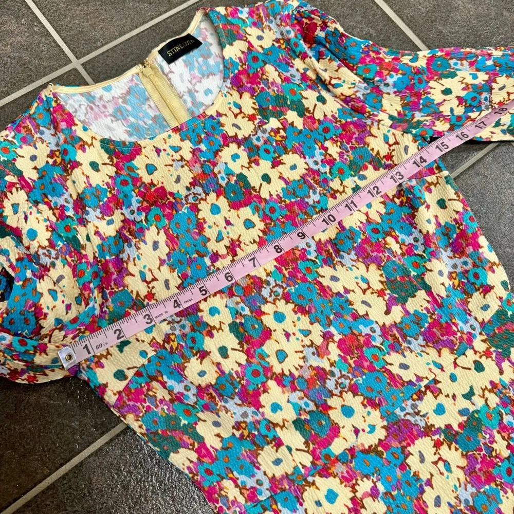 Stine Goya Jasper Daisy Field Teal Multicolor Floral 3/4 Sleeve Mini Dress Small Pink - Image 8
